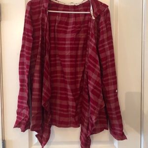 Roxy red plaid hooded cardigan